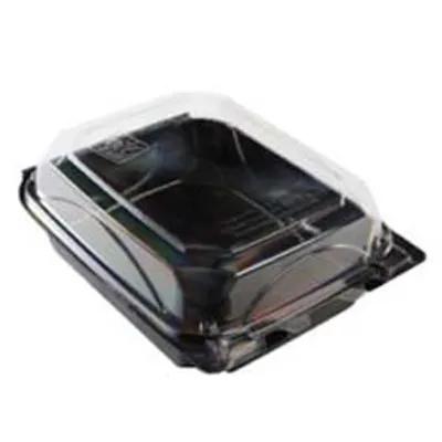 The BOTTLEBOX ® Bakery Hinged Container 37 OZ 6.6X8.6X2.88 IN RPET Black Clear 250/Case