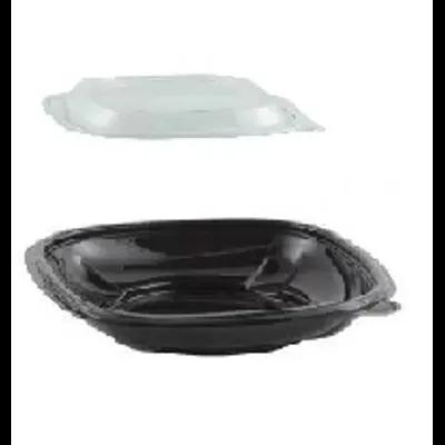 Take-Out Container Base & Lid Combo With Dome Lid 6.85X6.85X2.16 IN RPET Black Clear Square 125/Case