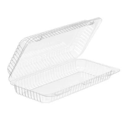 Essentials Take-Out Container Hinged With Dome Lid Small (SM) 8X4X2 IN RPET Clear Rectangle Shallow Bar Lock 300/Case