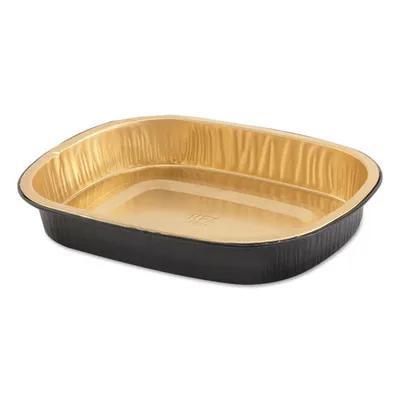 Take-Out Container Base & Lid Combo 16 OZ Aluminum Plastic Black Gold Oval 100/Case