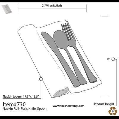 Silver Secrets 4PC Cutlery Kit Paper Plastic Silver With Napkin,Fork,Knife,Teaspoon 100/Case