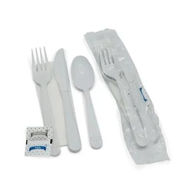Victoria Bay 6PC Cutlery Kit PP White Heavy Duty With Napkin,Fork,Knife,Salt & Pepper,Teaspoon 250/Case