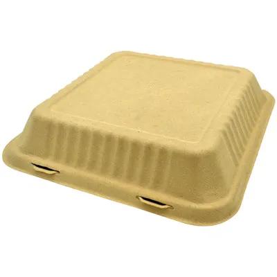 Take-Out Container Hinged 9X9X3 IN Molded Fiber Kraft Square 200/Case