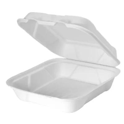 Take-Out Container Hinged 9X9X3 IN Plant Fiber White Square 200/Case