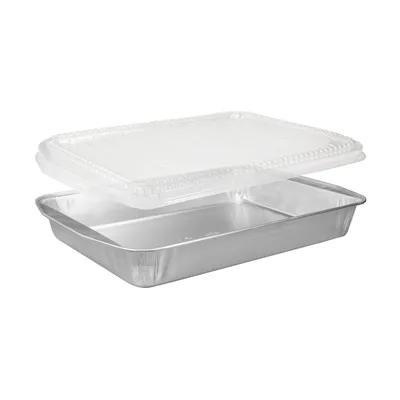 Take-Out Container Base & Lid Combo With Dome Lid 116 OZ Aluminum Silver Rectangle 25/Case