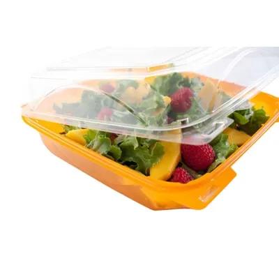 The BOTTLEBOX ® Bakery Hinged Container 37 OZ 8.6X6.6X2.88 IN RPET Tangerine Clear 250/Case