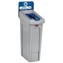 Slim Jim® Mixed Recycling 1-Stream Recycling Bin 15.25X12X40.25 IN 23 GAL Blue Resin With Hinged Lid 1/Each