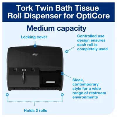 Tork OptiCore® T11 Toilet Paper Dispenser 7.18X11.036X8.18 IN Plastic Wall Mount, Locking Black Horizontal 1/Each
