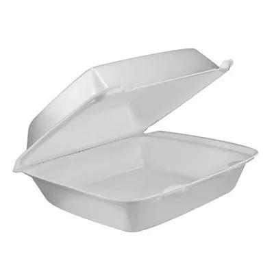 Take-Out Container Hinged 9X9X3 IN Polystyrene Foam White Square Insulated 200/Case
