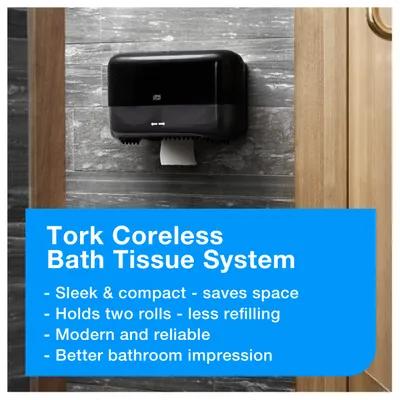 Tork T7 Toilet Paper Dispenser 5.078X14.173X8.228 IN Plastic Wall Mount Black Horizontal Coreless High Capacity 1/Each