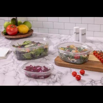 Deli Container Hinged With Flat Lid 8 OZ RPET Clear Oval 200/Case
