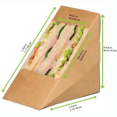 Sandwich Wedge XL 4.8X3.2X4.8 IN Corrugated Paperboard PET Kraft With Window 50 Count/Pack 10 Packs/Case 500 Count/Case