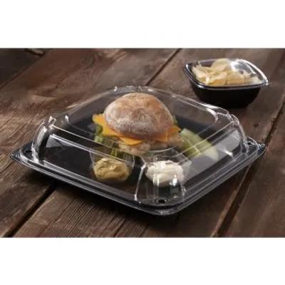 UltraStack® Serving Tray Base & Lid Combo With Dome Lid 16X16X4.65 IN PET Black Clear Square 25/Case
