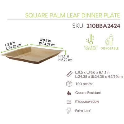 Plate 10X10 IN Palm Leaf Square 25 Count/Pack 4 Packs/Case 100 Count/Case