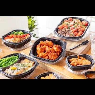Take-Out Container Base With Dome Lid Large (LG) 9.375X8X1.5 IN 2 Compartment MFPP Black Rectangle 250/Case