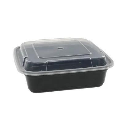 Take-Out Container Base & Lid Combo With Dome Lid 26 OZ PP Black Clear Square 150/Case
