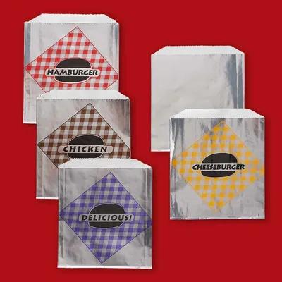 Cheeseburger Bag 6X0.75X6.5 IN Foil-Lined Paper White Silver Cheeseburger Gusset 1000/Case